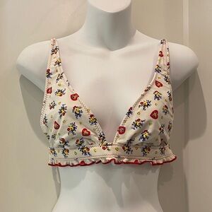 Betsey Johnson Swim Floral Print Ruffle Trim Bikini Top
